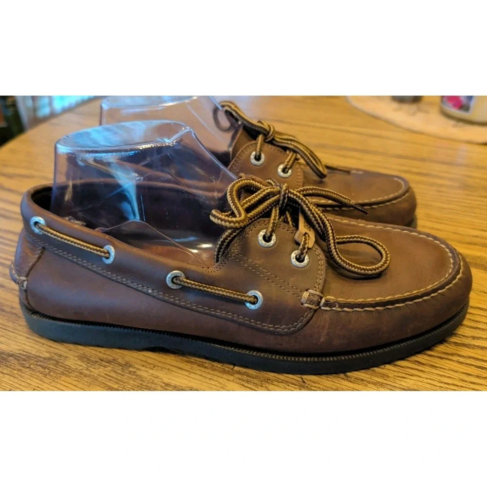 Men's Dockers 2-Eye Boat Shoes Brown Leather Size 8M Pre-Owned